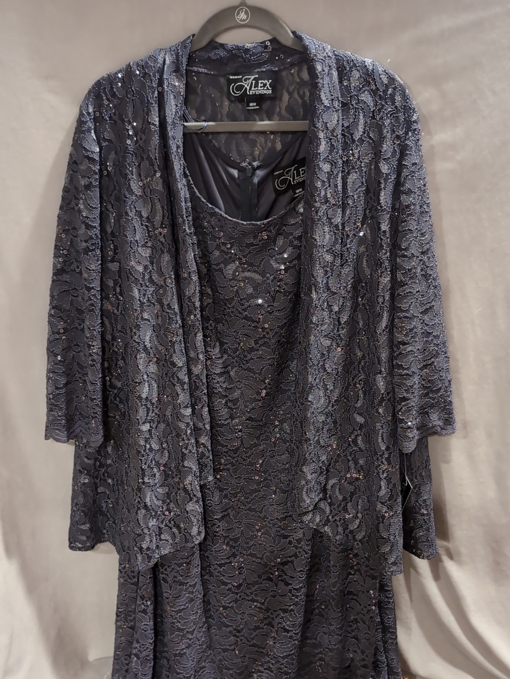 Alex Evenings Blue smoke Lace Sequin Dress with Matching Jacket
